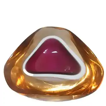 Murano Geode Pink, White & Amber Sommerso Glass Triangle Bowl