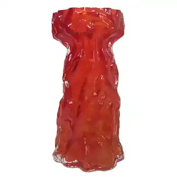Ingrid/Ingridglas 1970's Red Glass Bark Textured Vase