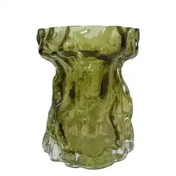 Ingrid/Ingridglas 1970's Green Glass Bark Textured Vase