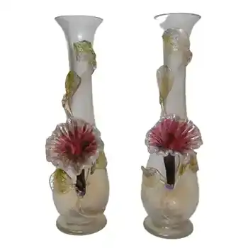 Pair Kralik Art Nouveau 1900's Iridescent Glass Vases