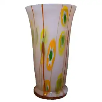 Kralik Czech Art Deco 1930's 'Murrine Canes + Lines' Glass Vase