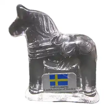 Lindshammar Swedish Glass Horse Paperweight - Labelled