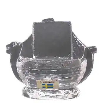 Lindshammar Swedish Glass Ship Paperweight - Labelled