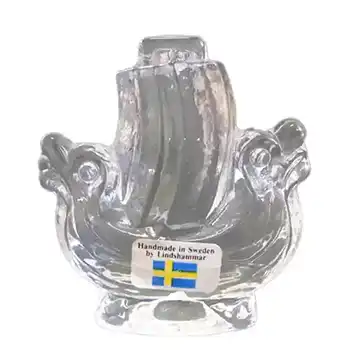 Lindshammar Swedish Glass Ship Paperweight - Labelled