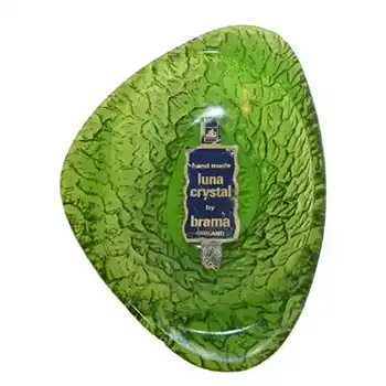 Davidson/Brama Green Bark Textured Glass "Luna" Bowl - Label