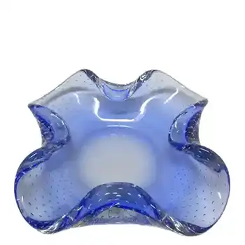 Magnor Norwegian 1970's Blue Glass Bubble Bowl - Signed