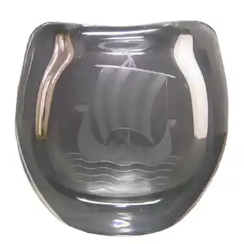 Magnor Norwegian 1950's Glass Etched Ship Vase - Signed