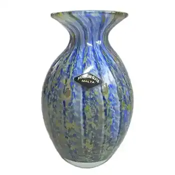 Phoenician Maltese Green + Blue Glass Vase - Signed