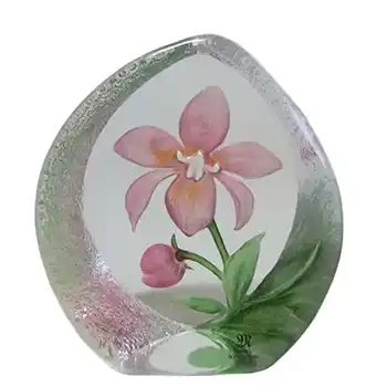 Mats Jonasson #33922 Glass Paperweight Orchid Sculpture Boxed