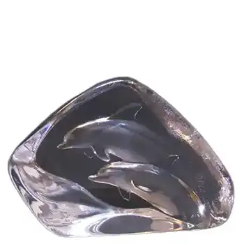 Mats Jonasson #3576 Glass Jumping Dolphins Paperweight - Signed