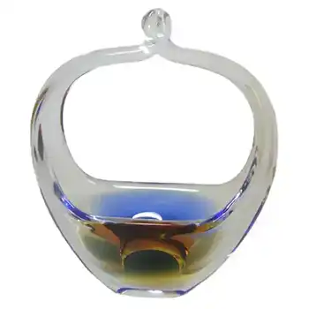 Chřibská Vintage Czech Amber & Blue Glass Basket Bowl