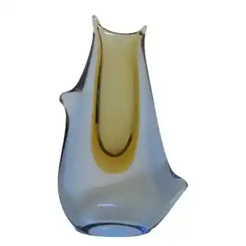 Mstisov Czech Amber/Blue Glass Vase 53095 - Frantisek Zemek
