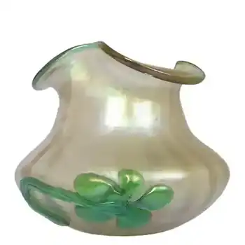 Kralik Art Nouveau Applied Flower Iridescent Glass Vase