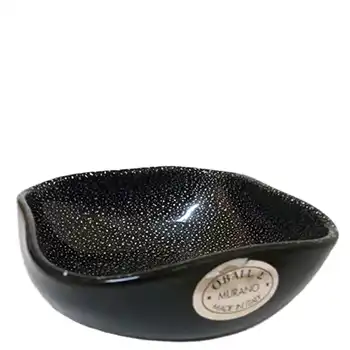 Oball Murano Black Glass Silver Leaf Bowl - Labelled