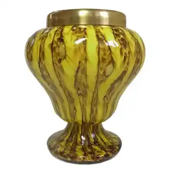 Franz Welz Czech Yellow Glass 'Zig Zag Lines' Posy Vase