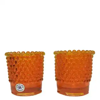 Reijmyre Swedish Orange Glass Candlestick Holders - Labelled