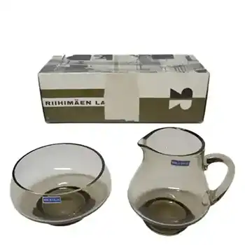 Riihimaki #1150 Riihimaen Tamara Aladin Glass 'Pöytä' Sugar Bowl + Creamer