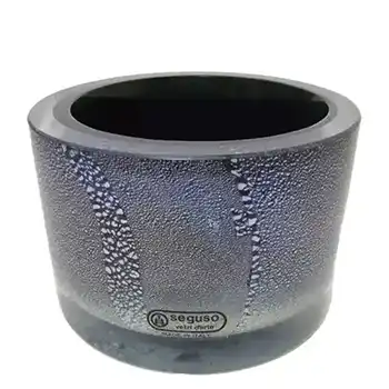 Seguso Vetri d'Arte Black Glass + Silver Leaf Bowl - Labelled