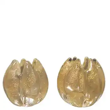 Archimede Seguso Gold Leaf Glass Candle Holders - Labelled