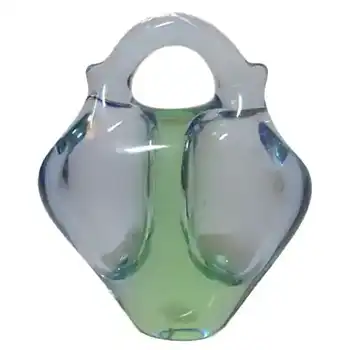 Skrdlovice #6242 Czech Blue & Green Glass Vase by Ladislav Palecek