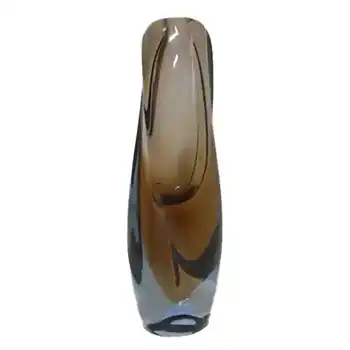 Skrdlovice #5568 Czech Amber & Blue Glass Vase by Maria Stahlikova