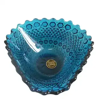 Sowerby #2266 1950s Turquoise Blue Glass Bowl - Labelled