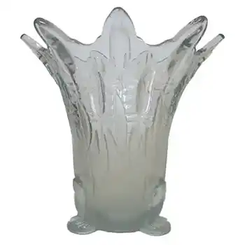 Sowerby Art Deco 1930s Blue Glass Frog + Bullrush Vase