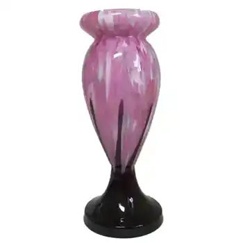 1930's Czech/Bohemian Pink + Black Spatter Glass Vase