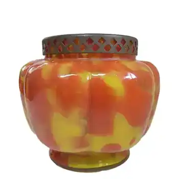 Czech Red/Yellow Spatter Glass Posy Vase