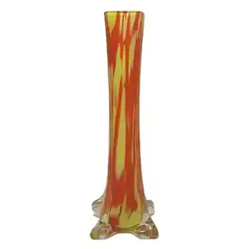 Czech 1930's Red & Yellow Spatter Glass Stem Vase