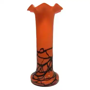 1930's Czech Orange & Black Tango Glass Threaded Vase