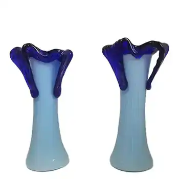 Pair of Czech / Bohemian Vintage Blue Tango Glass Vases