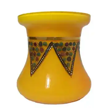 1930's Czech/Bohemian Hand Painted Orange Glass Vase