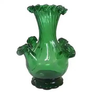 Gordiola Spanish Green Glass Five Spout Vase