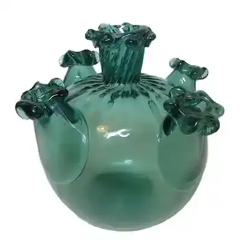 Gordiola Spanish Turquoise Glass Five Spout Vase