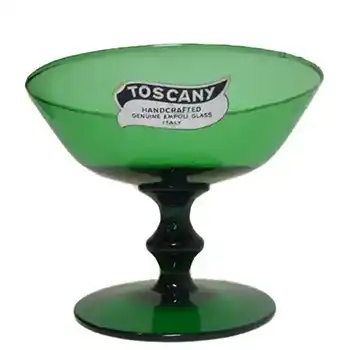 Empoli Verde Italian Green Glass Footed Bowl - Labelled