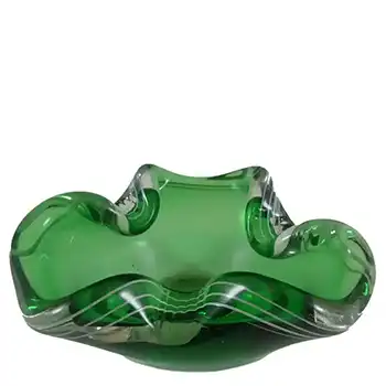 Archimede Seguso Murano Green Glass Bowl - Signed