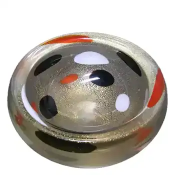 Murano Red, Black, White & Gold Leaf Glass Patches Bowl