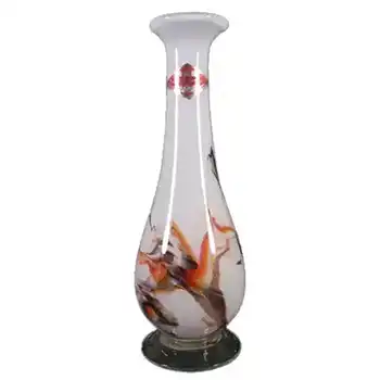 LABELLED Chinese 'Lotus Flower / Snowflakes' Vase by Dalian Glass Co