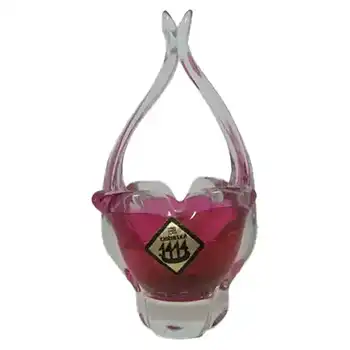 Chřibská #331/6/13 Czech Pink Glass Basket Bowl/Vase - Labelled