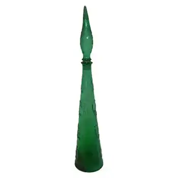 Empoli Large Italian Green Glass 'Zodiac' Decorative 'Genie' Bottle