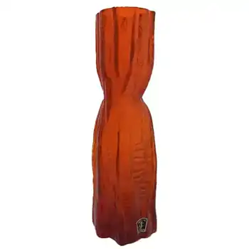 Lindshammar Swedish Orange Textured Glass Vase - Labelled