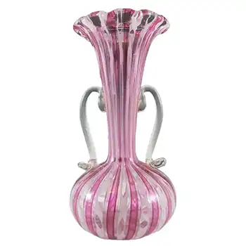 Murano Zanfirico Filigree Pink & White Venetian Glass Vase