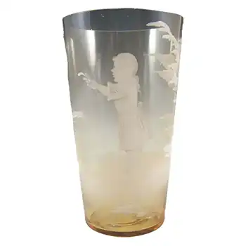 Mary Gregory Bohemian Hand Enamelled Amber Glass Tumbler