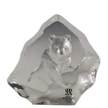 Mats Jonasson #88131 Glass Bear Paperweight - Signed