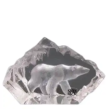 Mats Jonasson #88117 Glass Polar Bear Paperweight - Signed