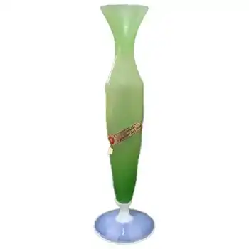 V Nason Green Opalescent Murano Glass Labelled Vase