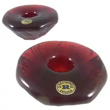 Reijmyre Swedish Red Glass Candlestick Holders - Label