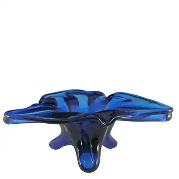 Unusual Blue Glass Organic Sculpture Bowl / Ashtray