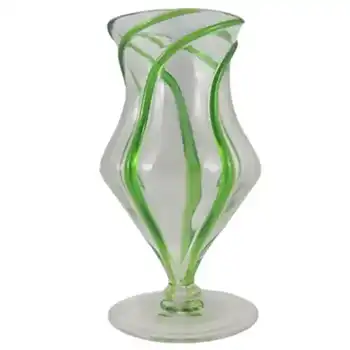 Stuart & Sons Victorian Green & Clear Glass Vase with Applied Trailing